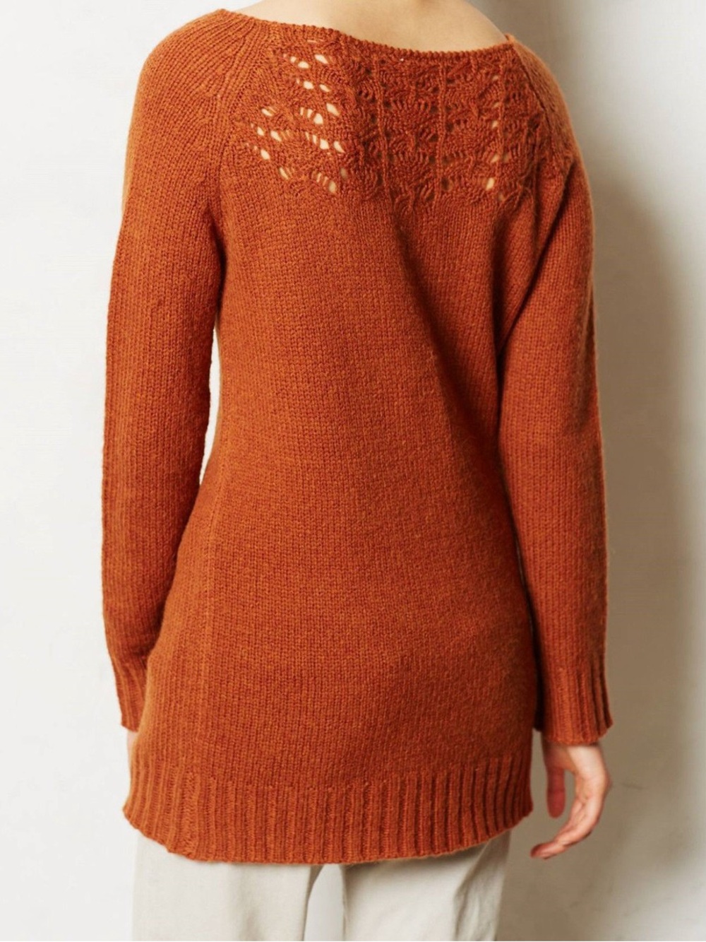 MOTH Anthropologie Rust Knit Lace-Yoke Women's Sweater - Size S/P - Wool Blend